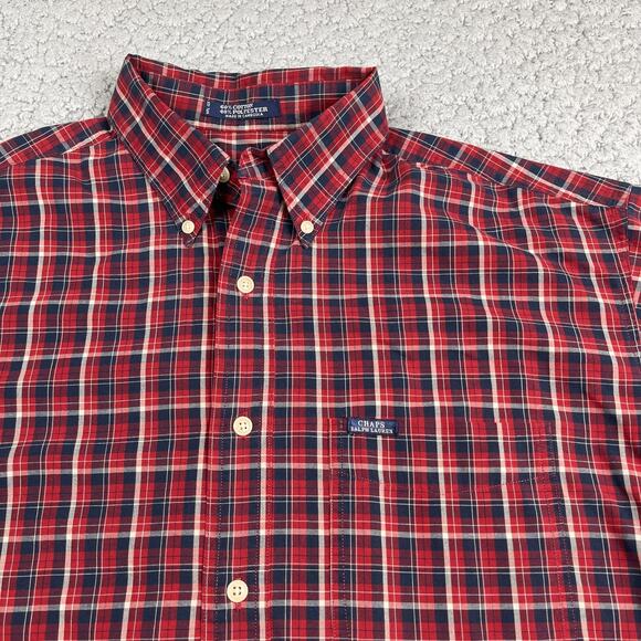 Chaps Ralph Lauren Button Down Shirt Mens L Red Tartan Plaid Christmas Classic - Picture 2 of 7